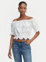 Guess Bluzka W6GP47 K3336 Biały Regular Fit. Białe bluzki damskie Guess, l, z aplikacjami, z bawełny, bez kołnierzyka, bez ramiączek. Za 294.99 zł.