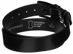 Pasek skórzany Peterson [DH] PTN PM-24 czarny. Czarne paski męskie Peterson, z aplikacjami, ze skóry, eleganckie. Za 41.99 zł.