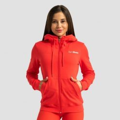 Bluza damska fitness z kapturem i zamkiem czerwona Limitless. Czerwone bluzy sportowe damskie GYMBEAM, xl, z bawełny. Za 127.90 zł.