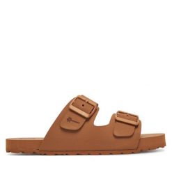 Klapki Manebi. Brązowe klapki damskie Manebi, bez wzorów, bez obcasa. Za 399.99 zł.
