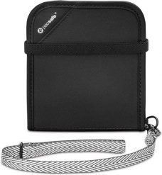 Portfel Pacsafe RFIDsafe V100. Czarne portfele damskie Pacsafe, bez wzorów, z materiału. Za 302.95 zł.