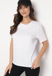 Biały Gładki T-shirt z Krótkim Rękawem Elldora. Białe t-shirty damskie Born2be, s, bez wzorów, z bawełny, bez kołnierzyka. Za 19.99 zł.