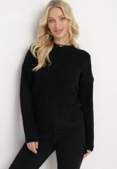 Czarny Sweter z Kaszmirem w Warkoczykowy Splot Gotora. Czarne swetry klasyczne damskie Born2be, l, z dzianiny, bez kołnierzyka. Za 59.99 zł.