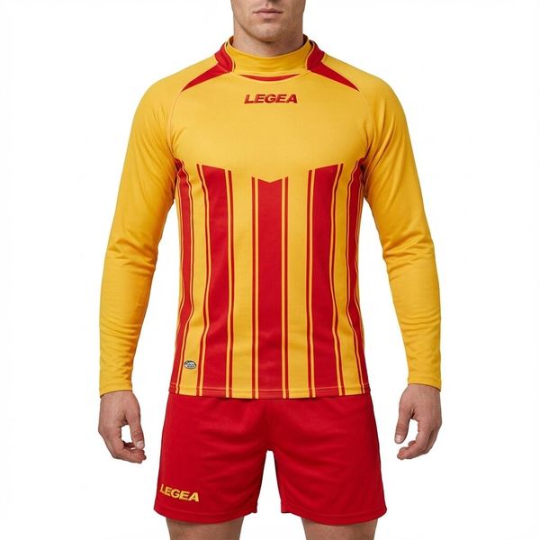 Męski Running Koszulka Treningowa Manchester ML Długi Rękaw Żółto-Czerwony. Czerwone t-shirty sportowe męskie Legea, m, z bawełny, bez ramiączek, do biegania. Za 80.00 zł.