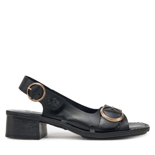 Sandały Fly London. Czarne sandały damskie Fly London, bez wzorów, bez obcasa, na słupku. Za 505.99 zł.