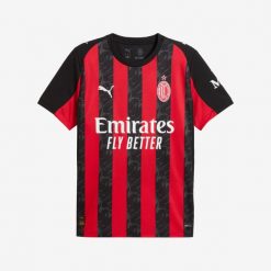 Koszulka piłkarska oficjalna Puma AC Milan 25/26 domowa. Bluzki damskie Puma, s, bez wzorów, z materiału, sportowe, bez kołnierzyka, bez ramiączek. Za 459.99 zł.
