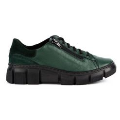 WASAK Półbuty damskie sneakersy skórzane 0663W zielone. Zielone półbuty damskie bez wzorów, ze skóry, bez obcasa. Za 423.31 zł.