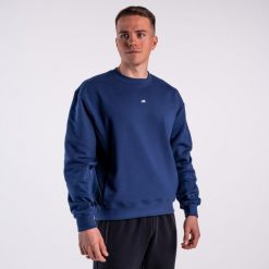 Bluza crewneck basic DZIK® granatowa. Bluzy bez kaptura męskie DZIK, bez wzorów, sportowe, bez kołnierzyka, bez ramiączek. Za 299.99 zł.