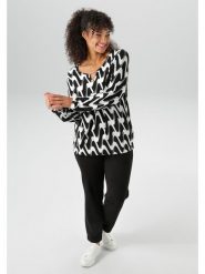 Aniston Bluzka w kolorze czarno-białym rozmiar: 50. Białe bluzki damskie Aniston, bez wzorów, bez kołnierzyka, bez ramiączek. Za 56.66 zł.