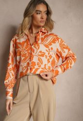 Pomarańczowa Koszula Oversize w Kwiatowy Print Boinea. Brązowe koszule damskie Renee, l, z aplikacjami, bez kołnierzyka, bez ramiączek. Za 44.99 zł.
