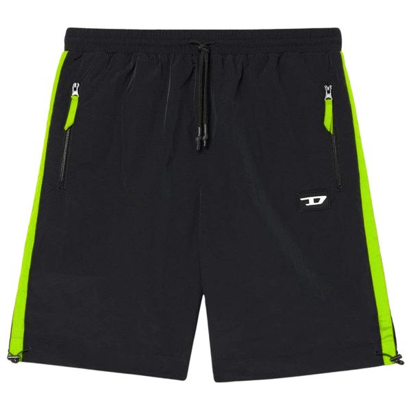 Spodenki sportowe męskie Diesel. Czarne szorty męskie Diesel, bez wzorów, z nylonu, sportowe. Za 172.70 zł.