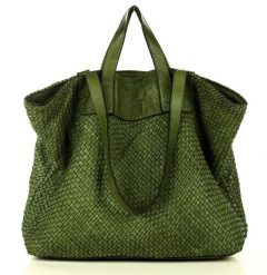 Pleciony shopper MARCO MAZZINI zielony militare v186c. Zielone shopper bag damskie bez wzorów, ze skóry, na ramię, duże, bez dodatków. Za 616.55 zł.