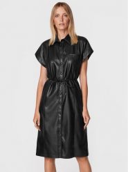 Sisley Sukienka z imitacji skóry 4MTMLV01Q Czarny Regular Fit. Czarne sukienki damskie SISLEY, bez wzorów, ze skóry, bez kołnierzyka, bez ramiączek, koszulowe. Za 579.99 zł.