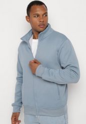 Jasnoniebieska Bluza z Bawełną Zapinana na Suwak Wykończona Polarem Oadela. Niebieskie bluzy bez kaptura męskie Born2be, m, z bawełny. Za 84.99 zł.