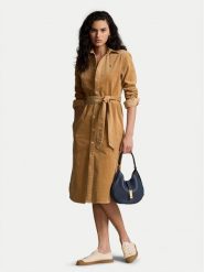 Polo Ralph Lauren Sukienka koszulowa 211941474003 Beżowy Regular Fit. Brązowe sukienki damskie Polo Ralph Lauren, bez wzorów, z bawełny, bez kołnierzyka, bez ramiączek, koszulowe. Za 819.99 zł.