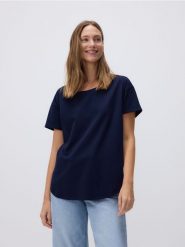 Bawełniany t-shirt - granatowy. Niebieskie t-shirty damskie Reserved, l, bez wzorów, z bawełny, bez kołnierzyka. Za 29.99 zł.