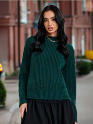 Sweter - zielony. Zielone swetry klasyczne damskie Sinsay, l, ze splotem, bez kołnierzyka. Za 49.99 zł.