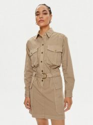 Pinko Sukienka koszulowa 102997 A1NF Beżowy Regular Fit. Brązowe sukienki damskie Pinko, bez wzorów, z bawełny, bez kołnierzyka, bez ramiączek, koszulowe. Za 519.99 zł.