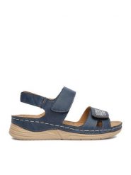 Go Soft Sandały CEO-WFA3741-1 Niebieski. Niebieskie sandały damskie GO SOFT, bez wzorów, ze skóry, bez obcasa, na płaskiej podeszwie. Za 99.99 zł.