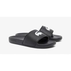 Klapki Sportowe Damskie Lacoste Serve Slide. Czarne klapki damskie Lacoste, bez wzorów, z materiału, bez obcasa. Za 155.20 zł.