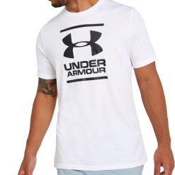 Koszulka fitness męska UNDER ARMOUR GL Foundation z krótkim rękawem. Białe t-shirty sportowe męskie Under Armour, m, bez ramiączek, na fitness i siłownię. Za 105.35 zł.