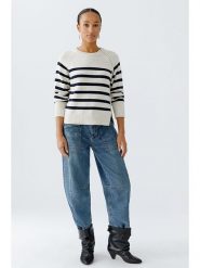 Oui Sweter w kolorze biało-granatowym rozmiar: 38. Białe swetry klasyczne damskie Oui, z bawełny, bez kołnierzyka. Za 218.05 zł.