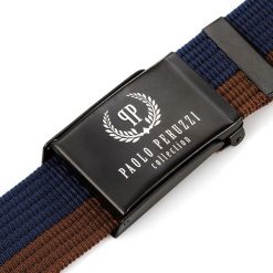 Pasek parciany PAOLO PERUZZI PW-11-PP 125 cm brązowo-granatowy. Brązowe paski męskie Paolo Peruzzi, bez wzorów, z materiału. Za 34.99 zł.