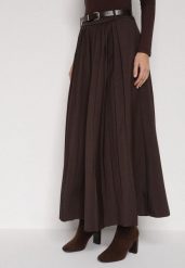 Brązowa Wiskozowa Spódnica o Rozkloszowanym Kroju z Paskiem z Klamrą Lawedisa. Brązowe spódniczki damskie Born2be, l, bez wzorów, z bawełny, biznesowe, maxi, rozkloszowane. Za 139.99 zł.
