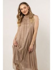 Awama Sukienka w kolorze beżowym rozmiar: S/M. Brązowe sukienki damskie Awama, m, bez wzorów, bez kołnierzyka, bez ramiączek, midi. Za 140.53 zł.