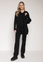 Czarny Komplet Dzianinowy z Bawełną Spodnie Kamizelka i Długi Kardigan Meviravia. Czarne kamizelki damskie Born2be, z bawełny, długie. Za 139.99 zł.