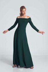Maxi Sukienka Odsłaniająca Ramiona - Zielona. Zielone sukienki damskie Figl, l, bez wzorów, z elastanu, wizytowe, bez kołnierzyka, bez ramiączek, maxi. Za 319.00 zł.