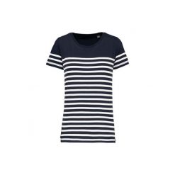 Koszulka marynarska Kariban Bio. Niebieskie t-shirty damskie KARIBAN, s, bez wzorów, z bawełny, bez kołnierzyka. Za 124.00 zł.