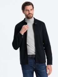 Bluza męska rozpinana ze stójką - czarna V5 - Rozmiar: M. Czarne bluzy bez kaptura męskie Ombre Clothing, m, z bawełny. W wyprzedaży za 59.99 zł.