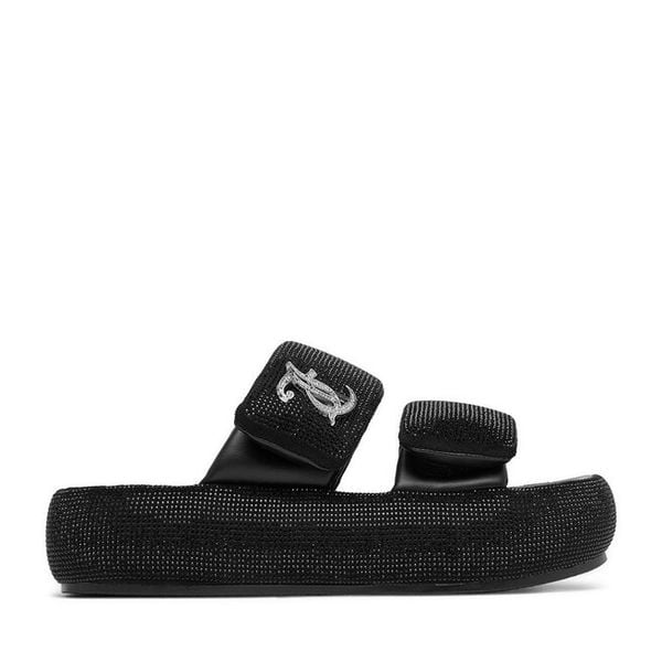 Klapki Juicy Couture. Czarne klapki damskie Juicy Couture, bez wzorów, bez obcasa. Za 249.99 zł.