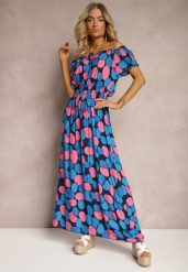 Granatowo-Różowa Sukienka Hiszpanka z Bawełny z Modelującą Gumką w Pasie Vearica. Niebieskie sukienki damskie Renee, na lato, l, bez wzorów, z bawełny, bez kołnierzyka, bez ramiączek, maxi. W wyprzedaży za 52.49 zł.