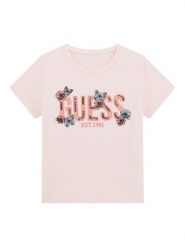 Guess T-Shirt J6RI34 K6YW4 Różowy Regular Fit. Czerwone koszulki dziewczęce Guess, z aplikacjami, z bawełny, bez ramiączek. Za 129.99 zł.