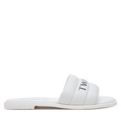 Klapki TWINSET. Białe klapki damskie Twinset, bez wzorów, bez obcasa. Za 599.99 zł.