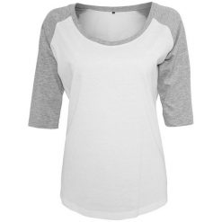 Koszulka Damska Wrzosowa Raglanowa. Białe bluzki damskie BUILD YOUR BRAND, xl, bez wzorów, sportowe, bez kołnierzyka, bez ramiączek. Za 54.99 zł.
