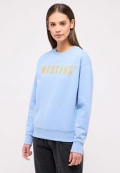 DAMSKA BLUZA MUSTANG LOGO Aberdeen Placid Blue 1014960 5057. Niebieskie bluzy bez kaptura damskie Mustang, l. Za 139.99 zł.