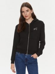 Tommy Jeans Bluza Signature DW0DW17338 Czarny Regular Fit. Czarne bluzy bez kaptura damskie Tommy Jeans, xxs, z jeansu. Za 359.99 zł.