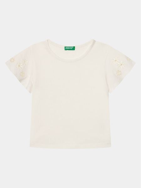 United Colors Of Benetton T-Shirt 3P4ZC10I4 Écru Slim Fit. Koszulki dziewczęce United Colors Of Benetton, bez wzorów, z bawełny, bez ramiączek. Za 39.99 zł.