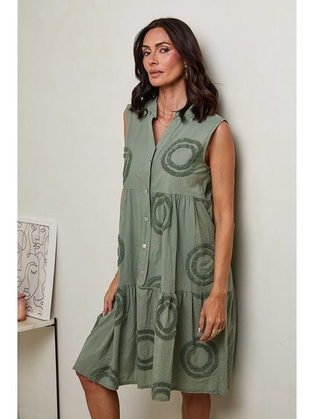 Le Monde du Lin Lniana sukienka w kolorze khaki rozmiar: 38/40. Brązowe sukienki damskie Le Monde du Lin, bez wzorów, ze lnu, klasyczne, bez kołnierzyka, bez ramiączek, midi, rozkloszowane. Za 100.52 zł.