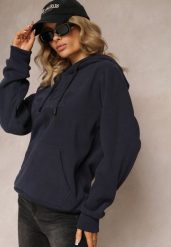 Granatowa Dzianinowa Bluza z Nadrukiem i Kapturem Nehret. Niebieskie bluzy z kapturem damskie Renee, l, z dzianiny. Za 69.99 zł.