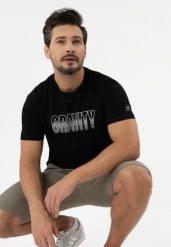 T-shirt z printem, Comfort Fit, T-SILVER. Czarne t-shirty męskie Volcano, l, bez wzorów, z bawełny, bez kołnierzyka. Za 69.99 zł.
