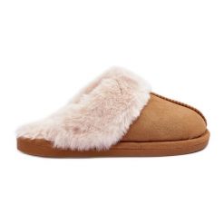 Damskie Papcie Klapki z Futerkiem Camel Pinky brązowe. Brązowe klapki damskie bez wzorów, bez obcasa. Za 118.34 zł.