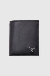 GUESS Czarny portfel męski Milano Bifold. Czarne portfele męskie Guess, z aplikacjami, ze skóry. W wyprzedaży za 139.99 zł.