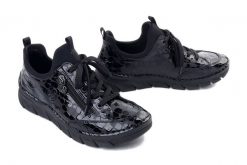 Rieker 55073-01 black, półbuty damskie. Czarne półbuty damskie Rieker, bez wzorów, bez obcasa. Za 349.90 zł.