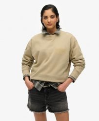 Superdry Sport Luxe Loose Crew damska bluza z recyklingu. Brązowe bluzy sportowe damskie Superdry., bez wzorów, z bawełny, bez ramiączek, bez kaptura. Za 296.35 zł.