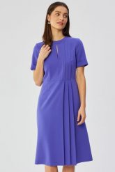 Elegancka sukienka midi z ozdobnymi zakładkami fioletowa. Fioletowe sukienki damskie Stylove, l, bez wzorów, eleganckie, bez kołnierzyka, bez ramiączek, midi. Za 299.00 zł.