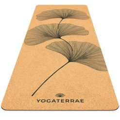 Mata do jogi Ginkgos naturalnego korka-gumy + Pasek do transportu i rozciągania. Brązowe paski damskie YOGATERRAE, bez wzorów, z gumy, sportowe. Za 419.00 zł.